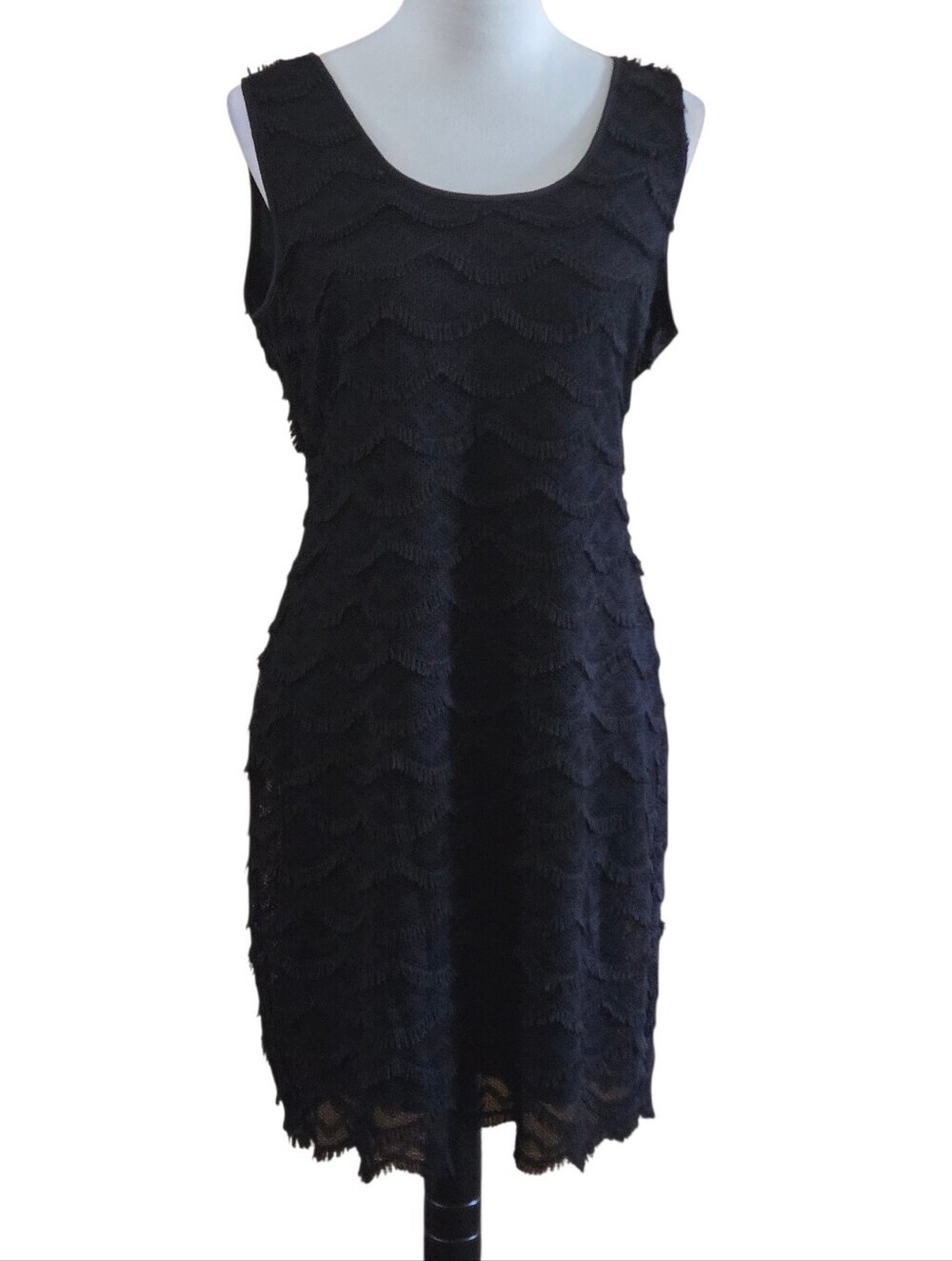 Ronni Nicole Black Cocktail Dress Sz 14 Sleeveless Layered Loop Fringe LBD Party